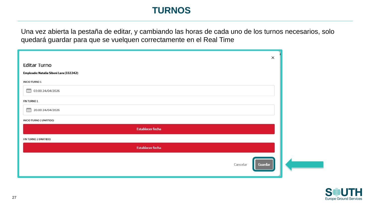 Edición de turnos
