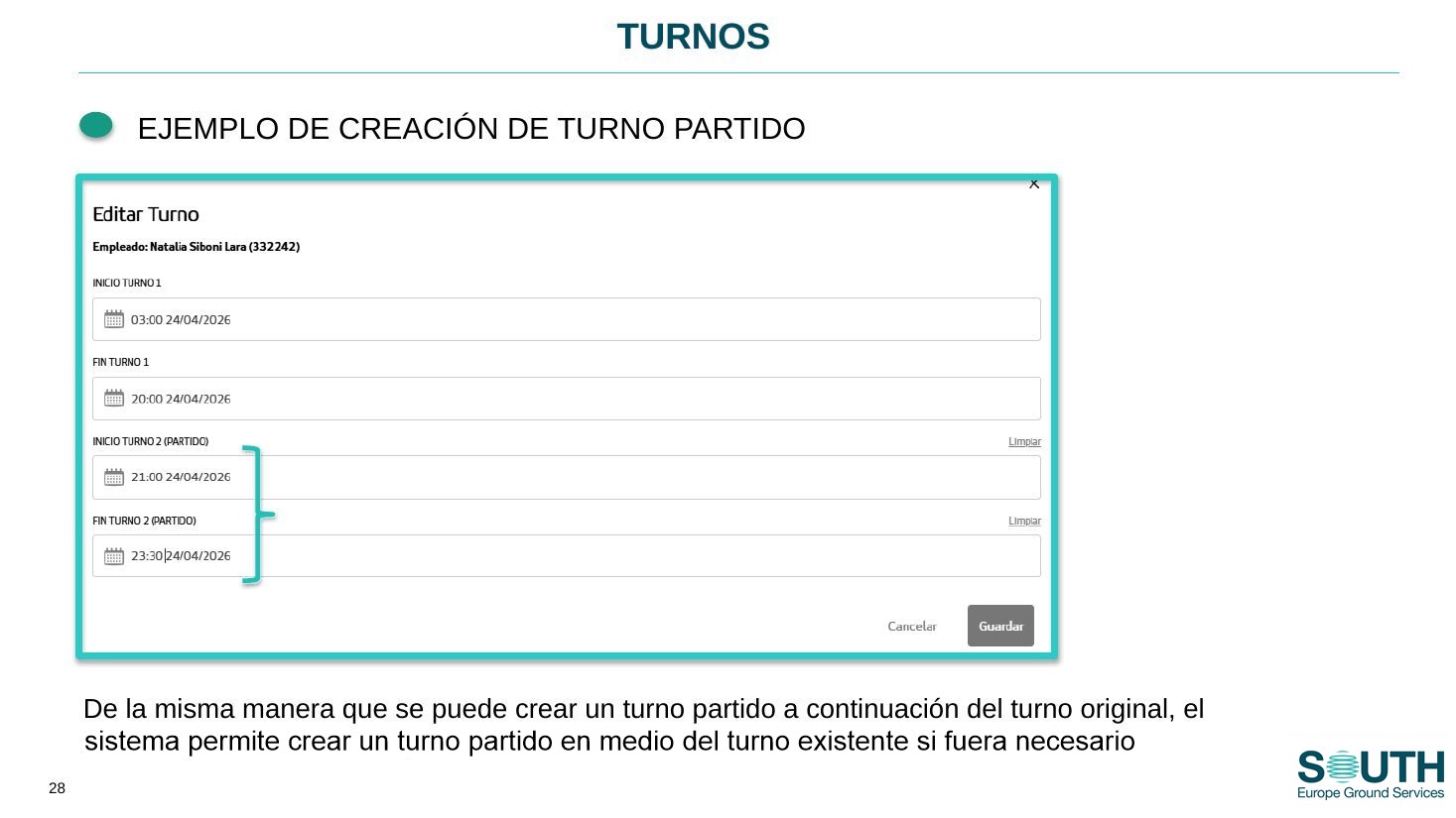 Creación de un turno partido