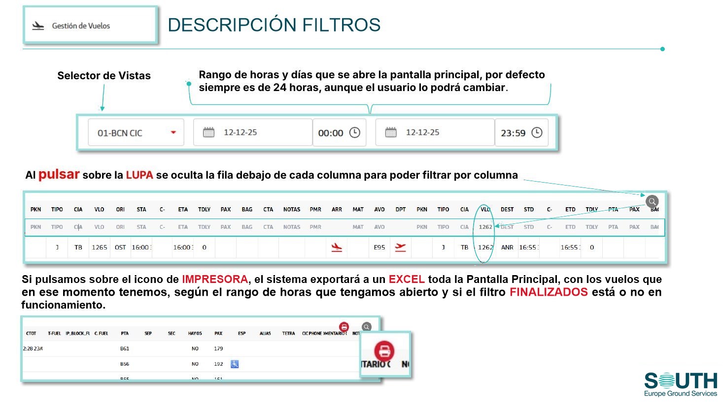 Rango horario, filtro por columna y exportación a Excel