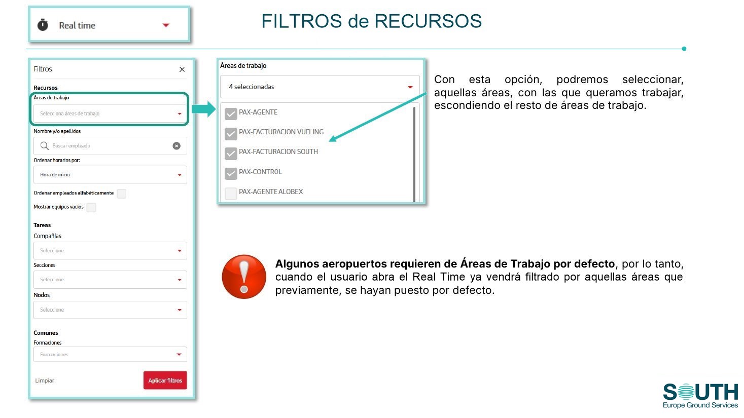 Filtro por áreas de trabajo