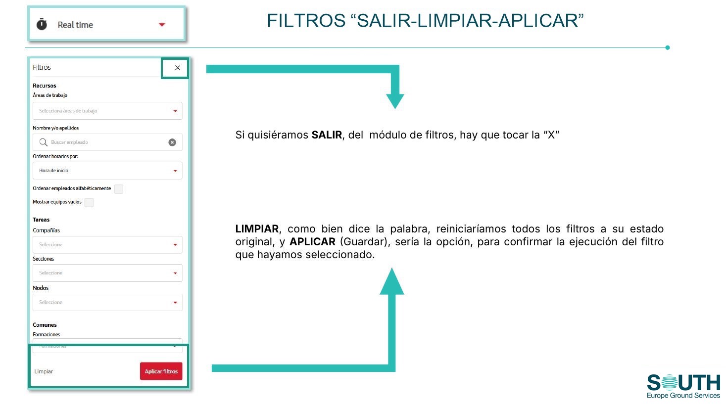 Botones del módulo de filtros