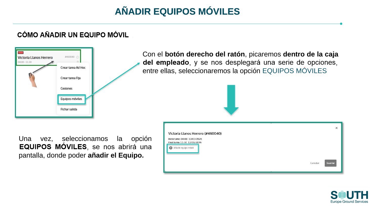 Menú de la caja del empleado: Equipos móviles