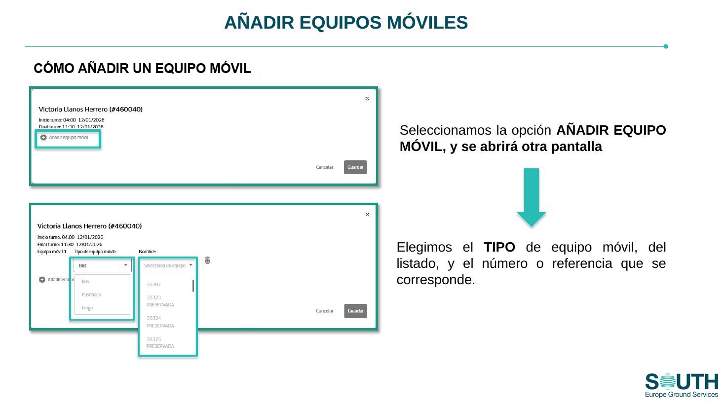Añadir equipo móvil: tipo y referencia