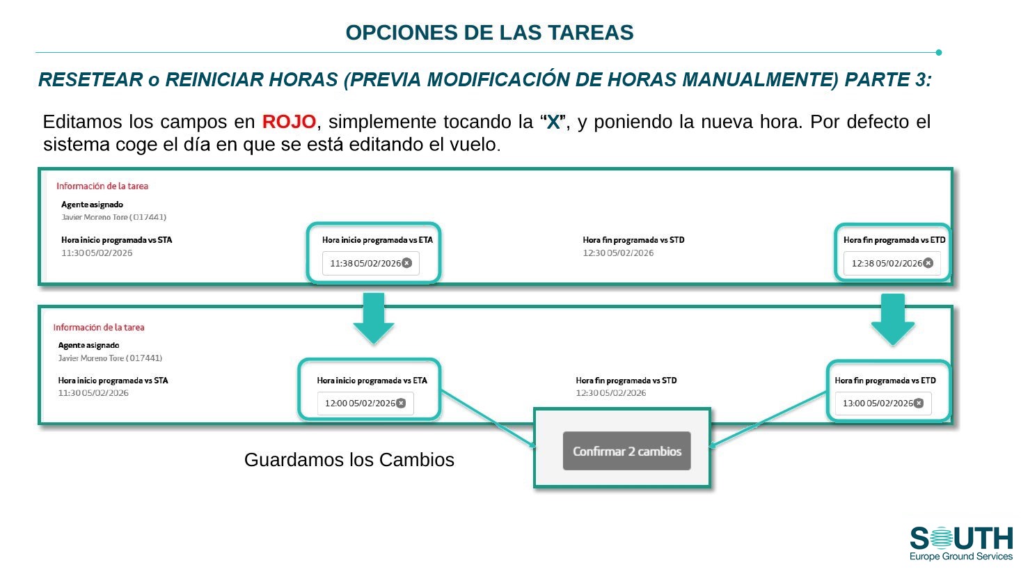 Cambio manual: nueva hora y guardar