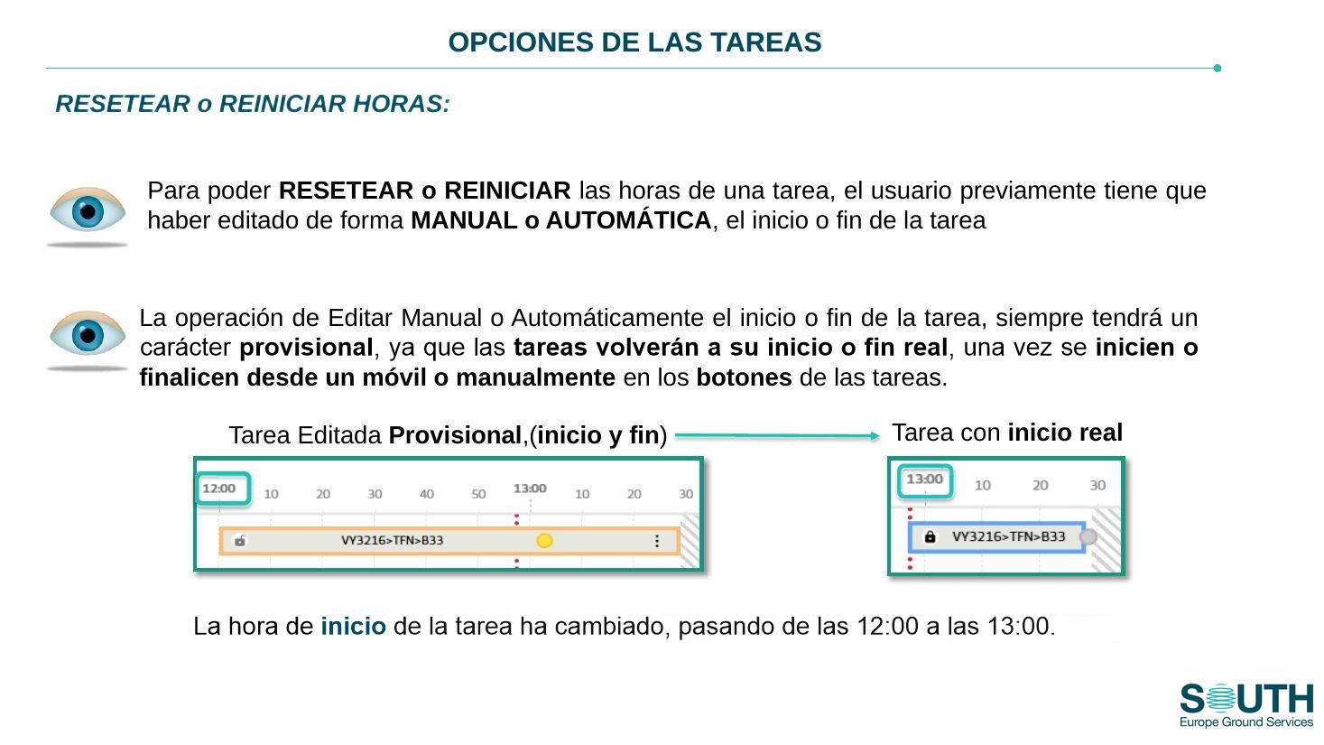 Tarea con horas provisionales y tarea con inicio real