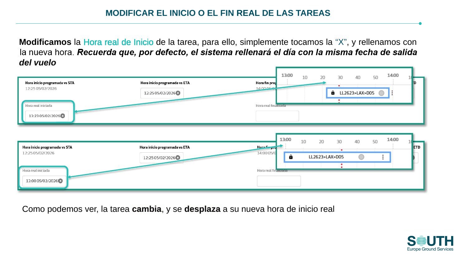 Cambio de la hora real de inicio
