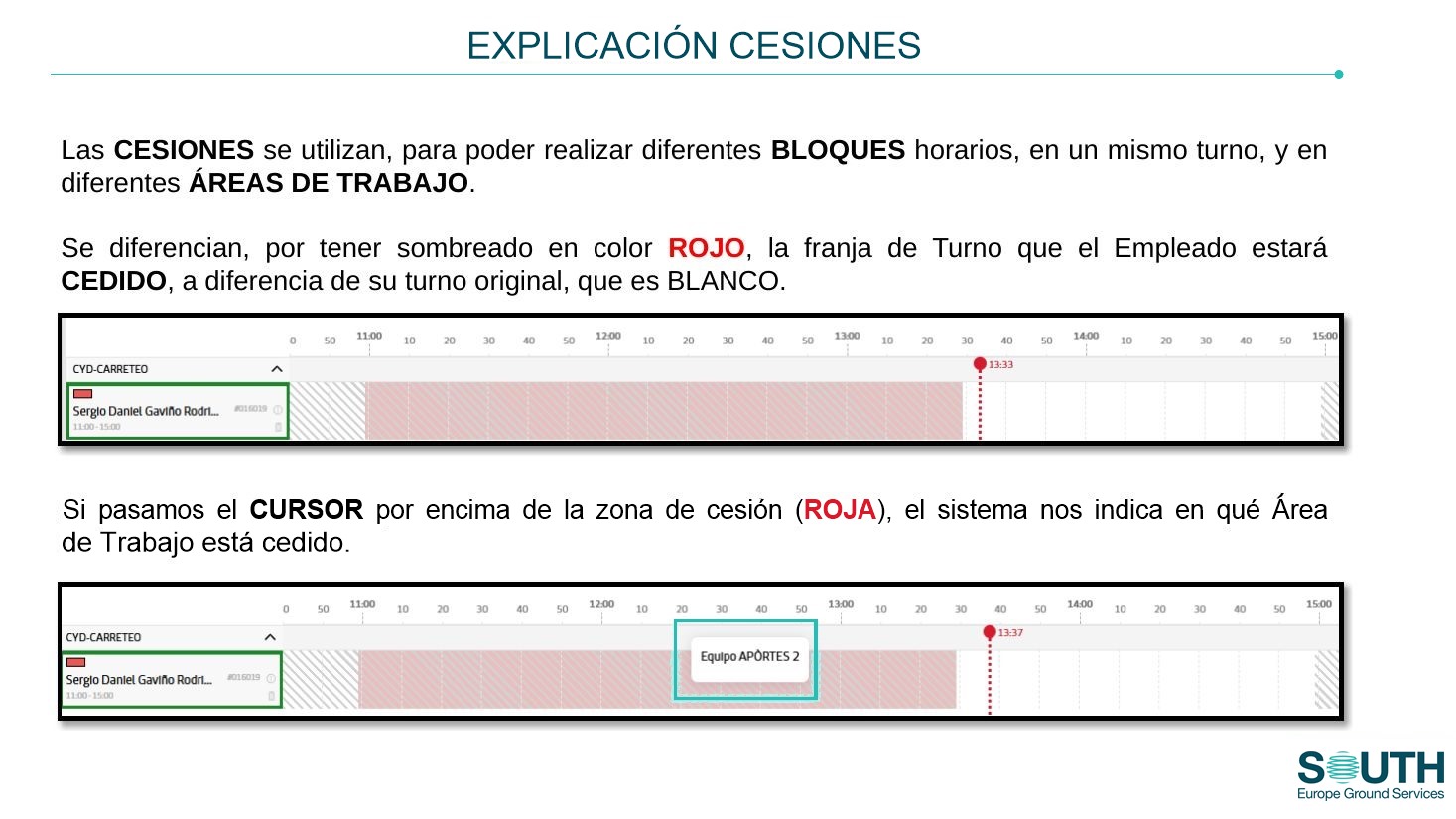 Turno con una franja cedida (en rojo)