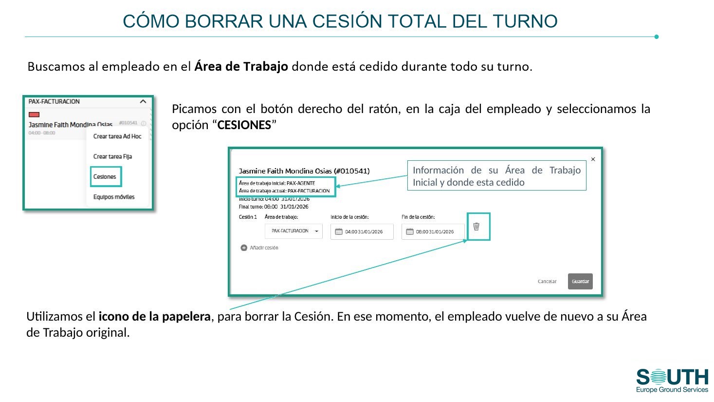 Borrar una cesión