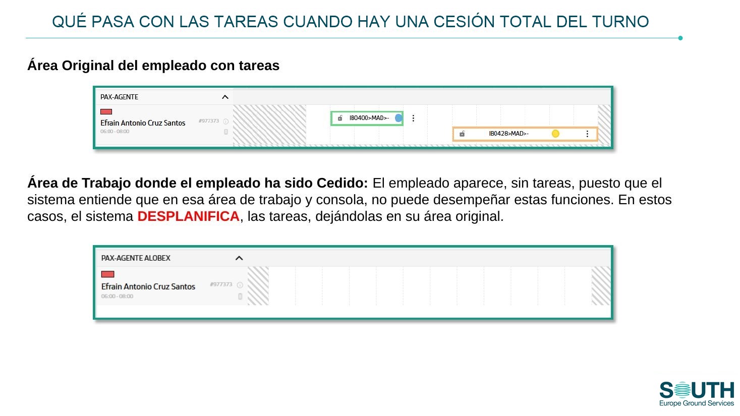 Cesión a otra consola: las tareas se desplanifican