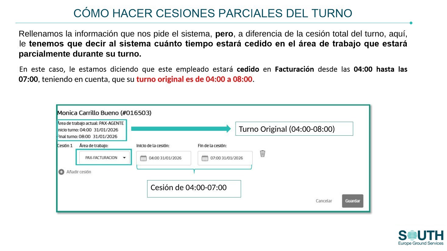 Datos de una cesión parcial