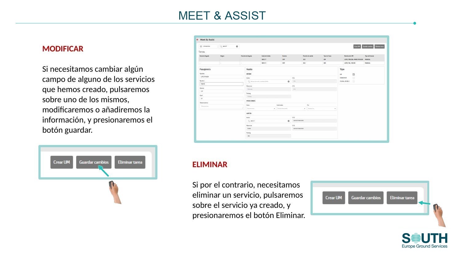 Modificar o eliminar un servicio