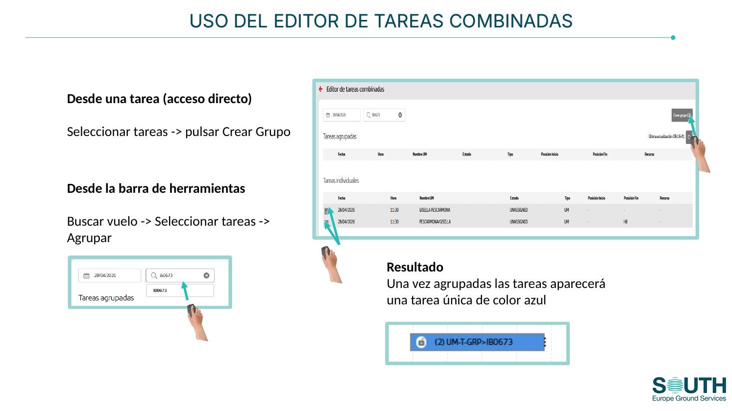 Uso del editor de tareas combinadas
